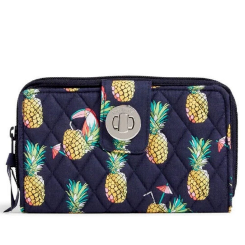 New VERA BRADLEY Factory Style RFID Turnlock Wallet NWT Toucan Party Pineapples